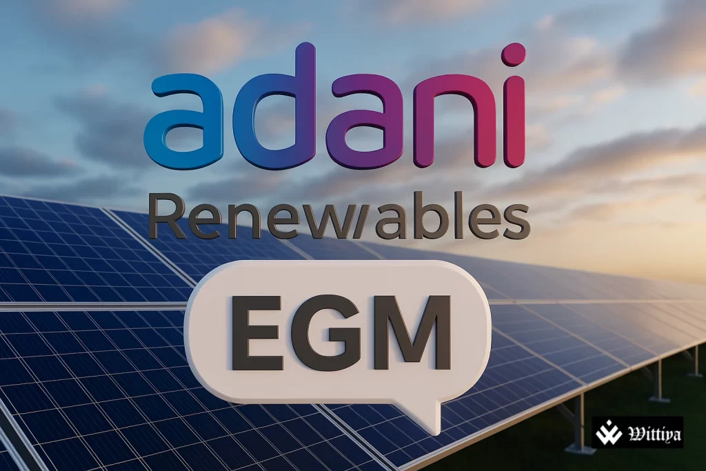 Adani Green Energy logo with EGM announcement for related party transactions