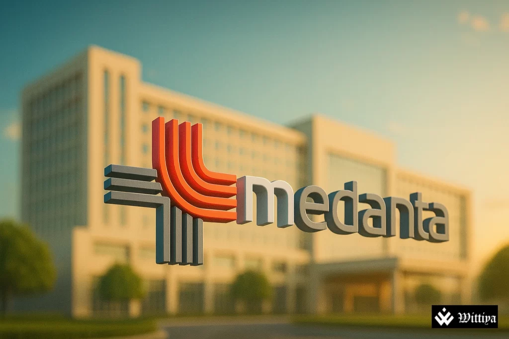 Medanta hospital headquarters, highlighting upcoming August 20 investor meeting in Gurugram.