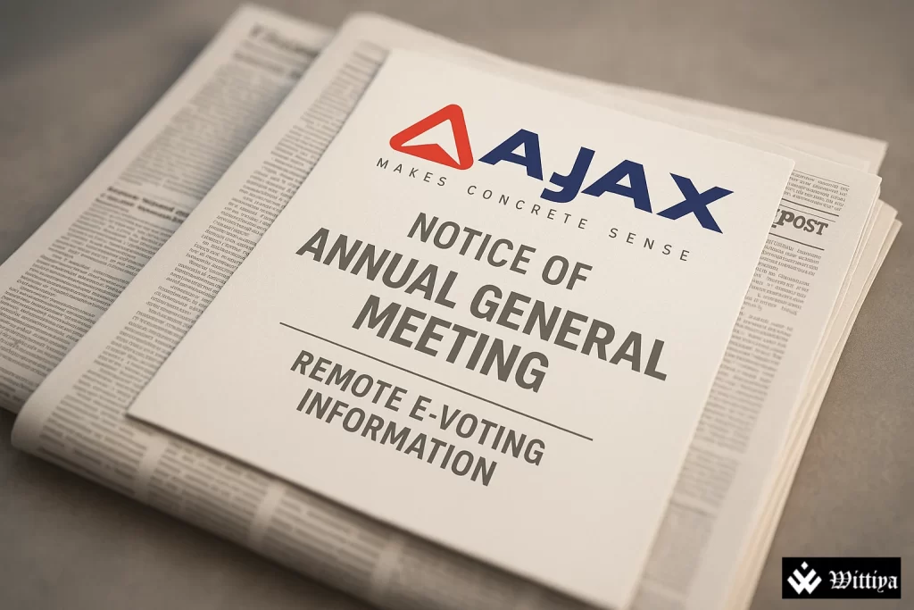 Ajax Engineering Limited AGM notice published in Financial Express and Vishwavani newspapers, August 2025.