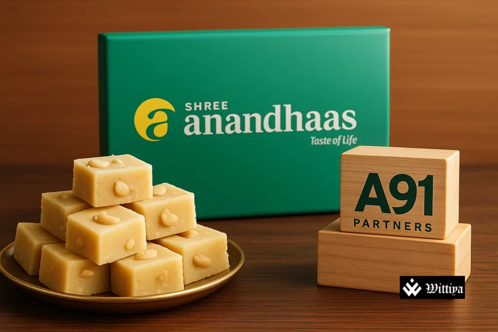 A91 Partners logo with Indian confectionery products on display representing strategic investment