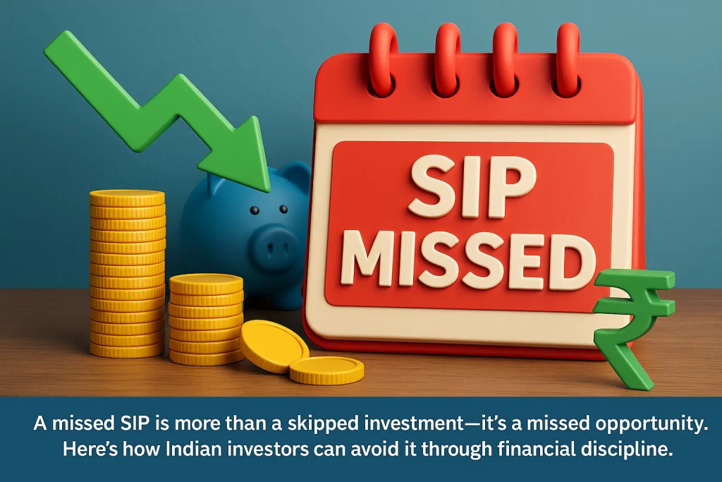Investor reviewing SIP schedule on mobile app with digital calendar and rupee coin stack, symbolizing investment planning and discipline