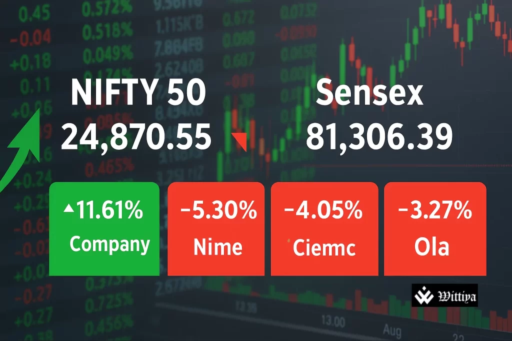 Nifty ends below 25,000 on August 22 with Ola, Hyundai Motor, and JK Cement stocks facing heavy selling pressure